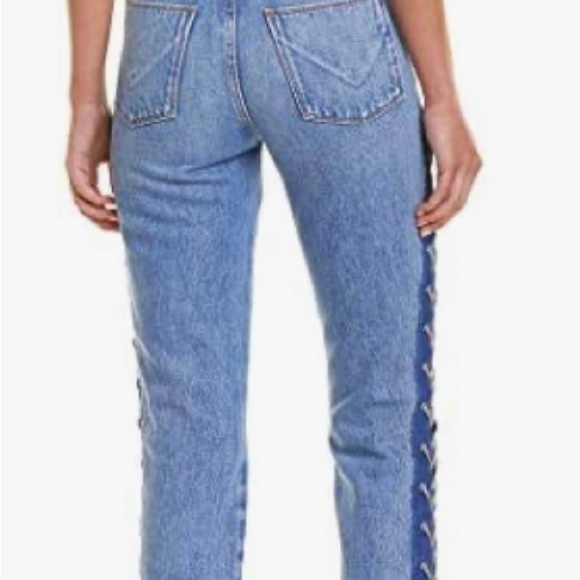 HUDSON Sz28 ZOEEY HI-WAIST CROP STRAIGHT LACE UP JEANS HIGH SPIRITS NWT - Picture 2 of 11